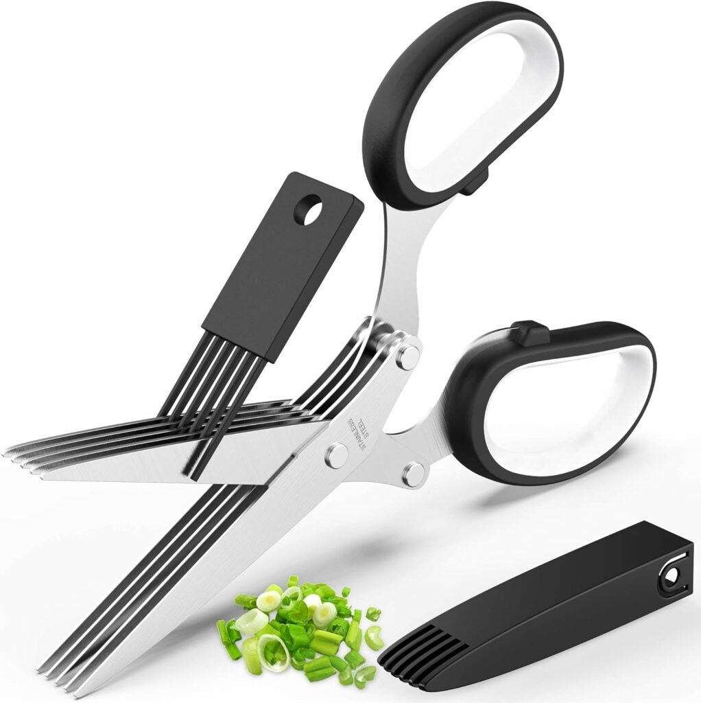 Updated 2023 Herb Scissors Set - Cool Kitchen Gadgets for Cutting Fresh Garden Herbs - Herb Cutter Shears with 5 Blades and Cover, Sharp and Anti-rust Stainless Steel, Dishwasher Safe (Black-White) Updated 2023 Herb Scissors Set - Cool Kitchen Gadgets for Cutting Fresh Garden Herbs - Herb Cutter Shears with 5 Blades and Cover, Sharp and Anti-rust Stainless Steel, Dishwasher Safe (Black-White)
