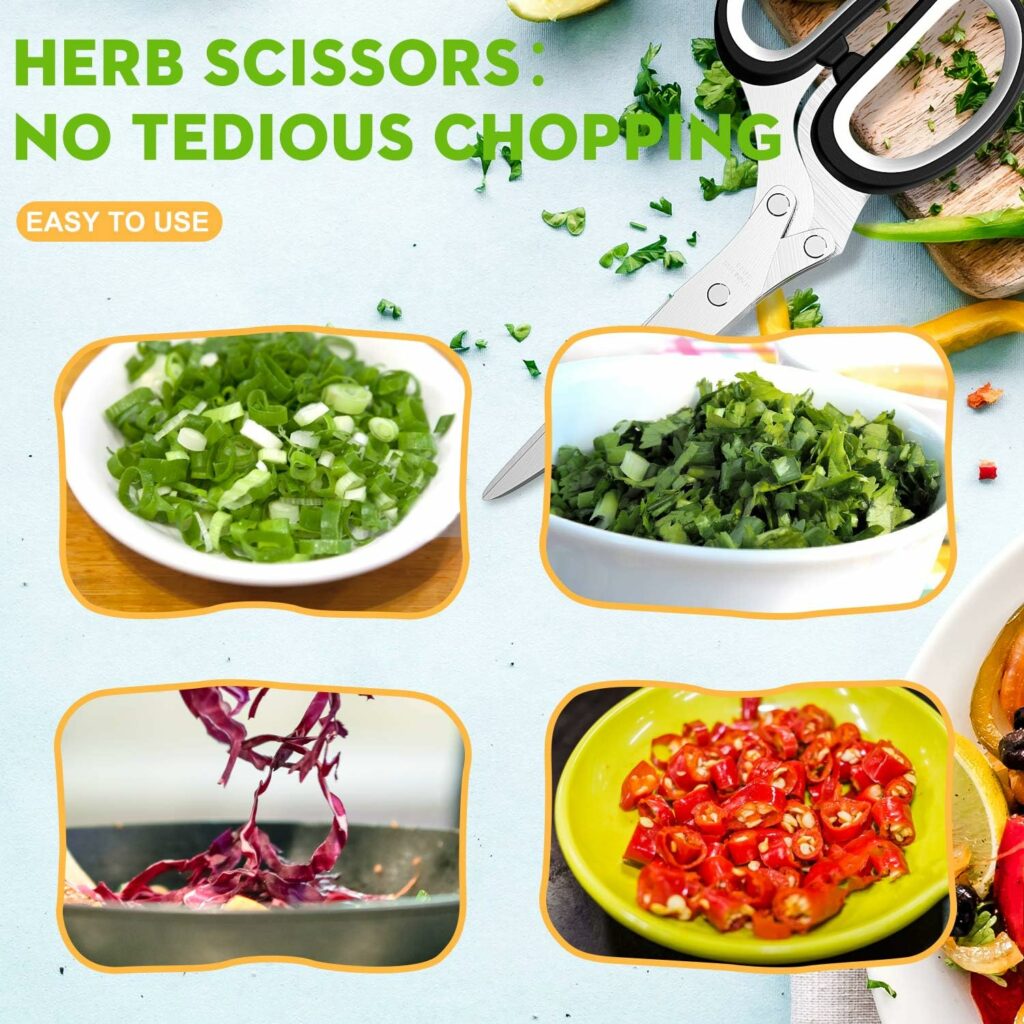 Updated 2023 Herb Scissors Set - Cool Kitchen Gadgets for Cutting Fresh Garden Herbs - Herb Cutter Shears with 5 Blades and Cover, Sharp and Anti-rust Stainless Steel, Dishwasher Safe (Black-White) Updated 2023 Herb Scissors Set - Cool Kitchen Gadgets for Cutting Fresh Garden Herbs - Herb Cutter Shears with 5 Blades and Cover, Sharp and Anti-rust Stainless Steel, Dishwasher Safe (Black-White)