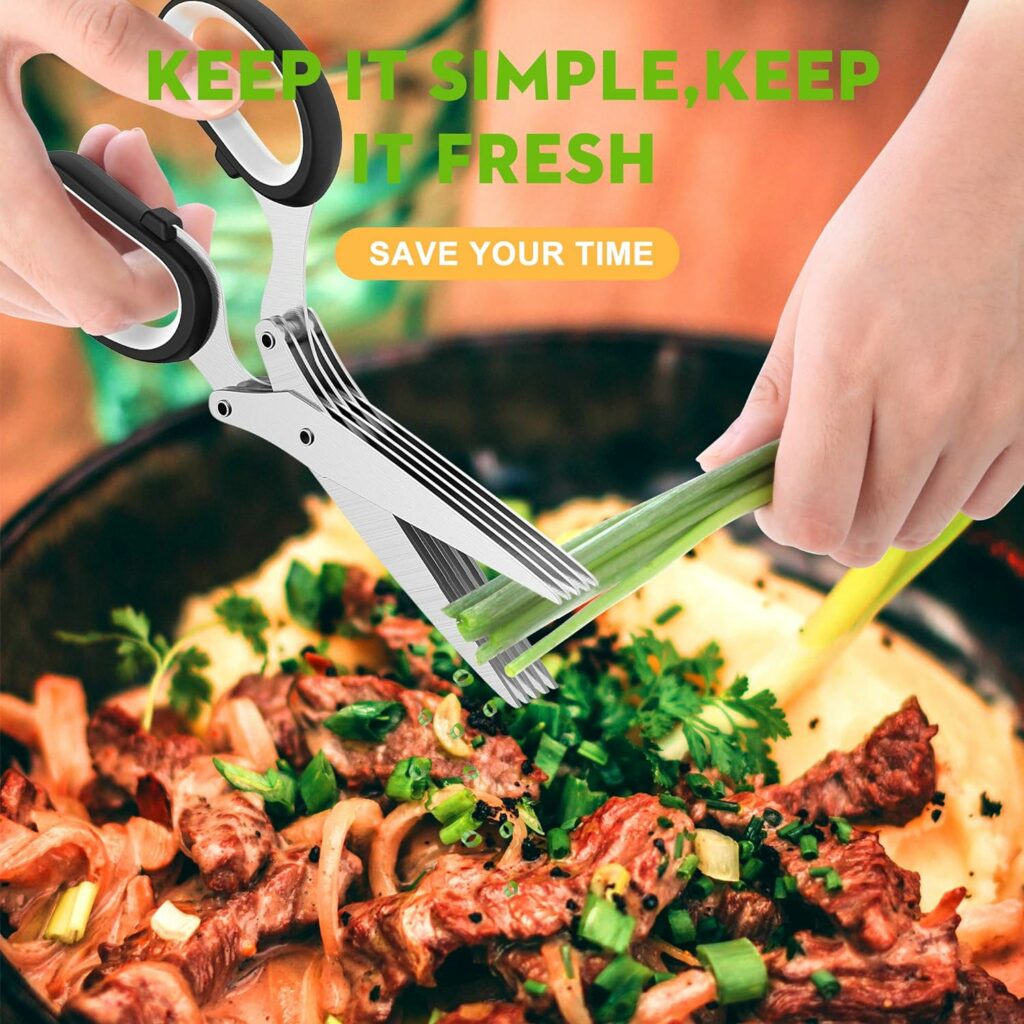 Updated 2023 Herb Scissors Set - Cool Kitchen Gadgets for Cutting Fresh Garden Herbs - Herb Cutter Shears with 5 Blades and Cover, Sharp and Anti-rust Stainless Steel, Dishwasher Safe (Black-White) Updated 2023 Herb Scissors Set - Cool Kitchen Gadgets for Cutting Fresh Garden Herbs - Herb Cutter Shears with 5 Blades and Cover, Sharp and Anti-rust Stainless Steel, Dishwasher Safe (Black-White)