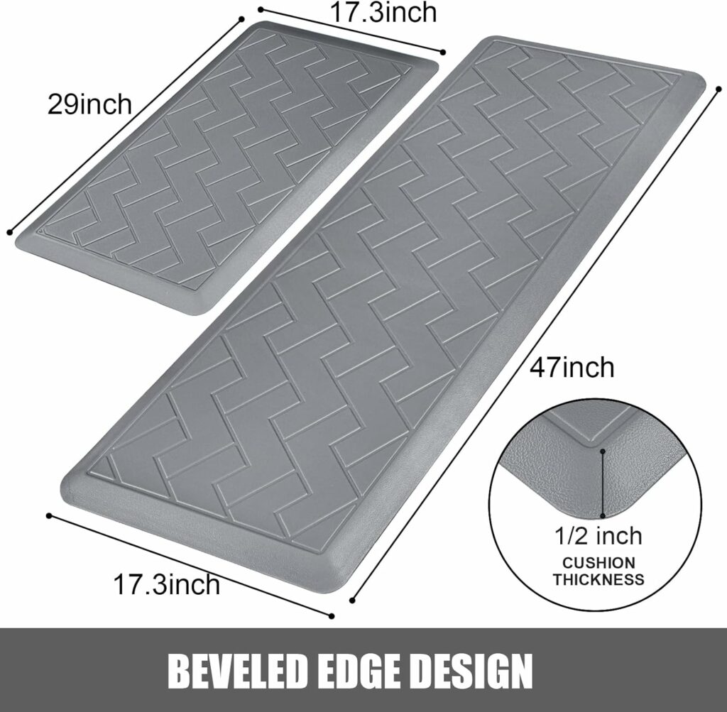 WEZVIX Non-Skid Kitchen Rugs and Mats Waterproof, Anti Fatigue Mat 2 PCS, 1/2 Inch Thick Floor Mat, Ergonomic Comfort Foam Standing for Floor, Office, Sink, Laundry - Grey WEZVIX Non-Skid Kitchen Rugs and Mats Waterproof, Anti Fatigue Mat 2 PCS, 1/2 Inch Thick Floor Mat, Ergonomic Comfort Foam Standing for Floor, Office, Sink, Laundry - Grey