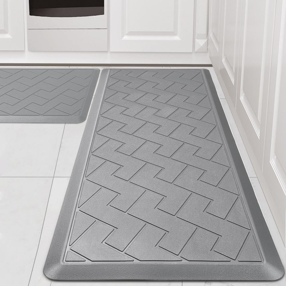 WEZVIX Non-Skid Kitchen Rugs and Mats Waterproof, Anti Fatigue Mat 2 PCS, 1/2 Inch Thick Floor Mat, Ergonomic Comfort Foam Standing for Floor, Office, Sink, Laundry - Grey WEZVIX Non-Skid Kitchen Rugs and Mats Waterproof, Anti Fatigue Mat 2 PCS, 1/2 Inch Thick Floor Mat, Ergonomic Comfort Foam Standing for Floor, Office, Sink, Laundry - Grey