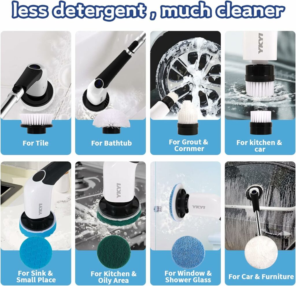 YKYI Electric Spin Scrubber,Cordless Cleaning Brush,Shower Cleaning Brush with 8 Replaceable Brush Heads, Power Scrubber 3 Adjustable Speeds,Adjustable  Detachable Long Handle,Voice Broadcast YKYI Electric Spin Scrubber,Cordless Cleaning Brush,Shower Cleaning Brush with 8 Replaceable Brush Heads, Power Scrubber 3 Adjustable Speeds,Adjustable  Detachable Long Handle,Voice Broadcast