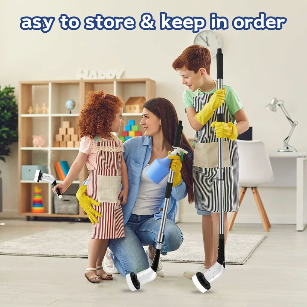YKYI Electric Spin Scrubber,Cordless Cleaning Brush,Shower Cleaning Brush with 8 Replaceable Brush Heads, Power Scrubber 3 Adjustable Speeds,Adjustable  Detachable Long Handle,Voice Broadcast YKYI Electric Spin Scrubber,Cordless Cleaning Brush,Shower Cleaning Brush with 8 Replaceable Brush Heads, Power Scrubber 3 Adjustable Speeds,Adjustable  Detachable Long Handle,Voice Broadcast